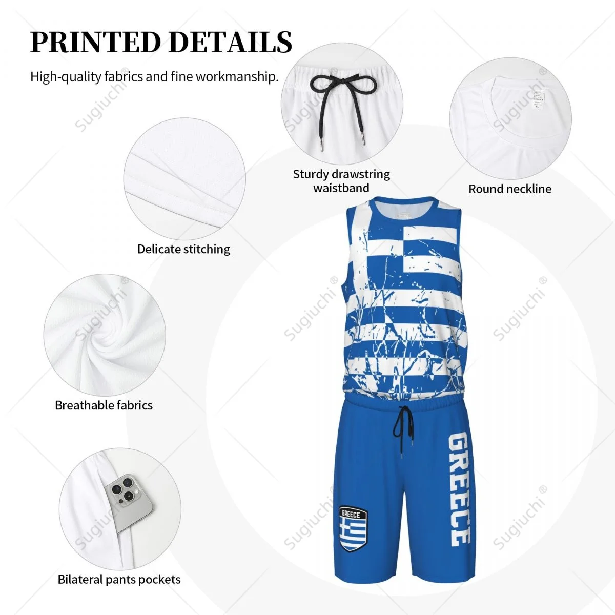 Команда-up Греция Флаг зерна мужчин баскетбольный Джерси комплект рубашка и брюки