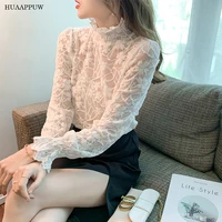 fashion lace short commuter top womens 2022 spring new slim sexy long sleeved thin bottoming shirt