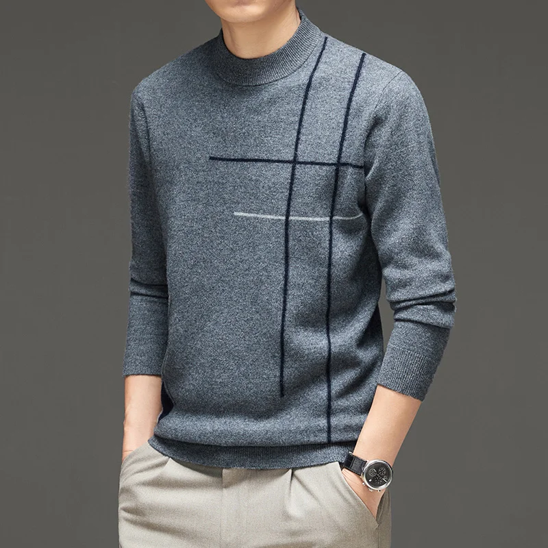 100% Pure Wool Men's Sweater Padded Pullover Cashmere Sweater O-Neck Long Sleeve Warm Coat Bottoming In Autumn And Winter.