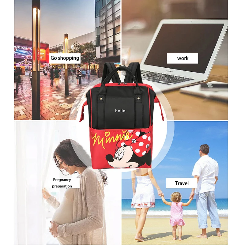 Disney Women Diaper Bag for Girl Large Capacity Multifunctional Waterproof Mickey Minnie Mouse Backpack Baby Durable Travel Bag