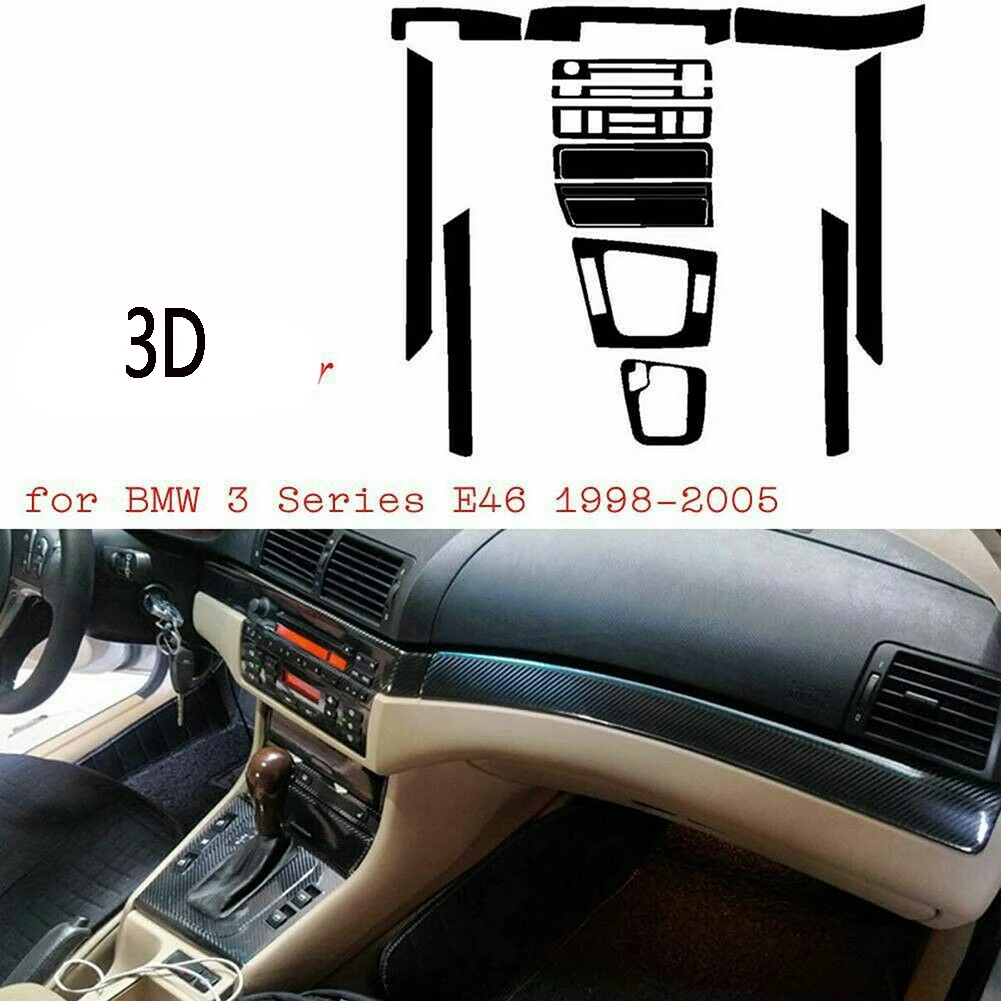 1 Set Car Dash Carbon Fiber 3D Wrap Trim Stickers Interior Accessories For BMW-3 Series E46 1998-2005 LHD