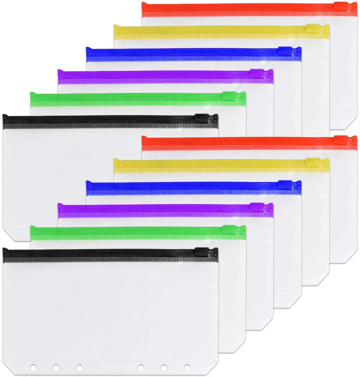 

A5/A6 Clear Cash Envelopes Binder Pockets 6 Hole Loose Leaf Zipper Folder For 6-Ring Notebook Cover Document Filing Bag