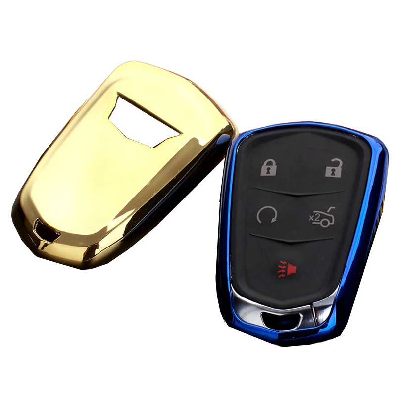 

For Cadillac ATS-L CT6 XTS XT5 CTS SRX ESCALADE Gold Silica Gel Smart Key Case Cover Remote Keys Fob Skin Shell Soft