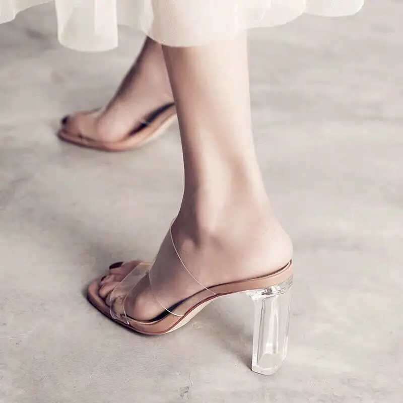 

Lisapie 2022 Women Open Toed High Heels Summer Square Toe High Heels Sandals Transparent Shoes Female PVC Jelly Sandals 9cm