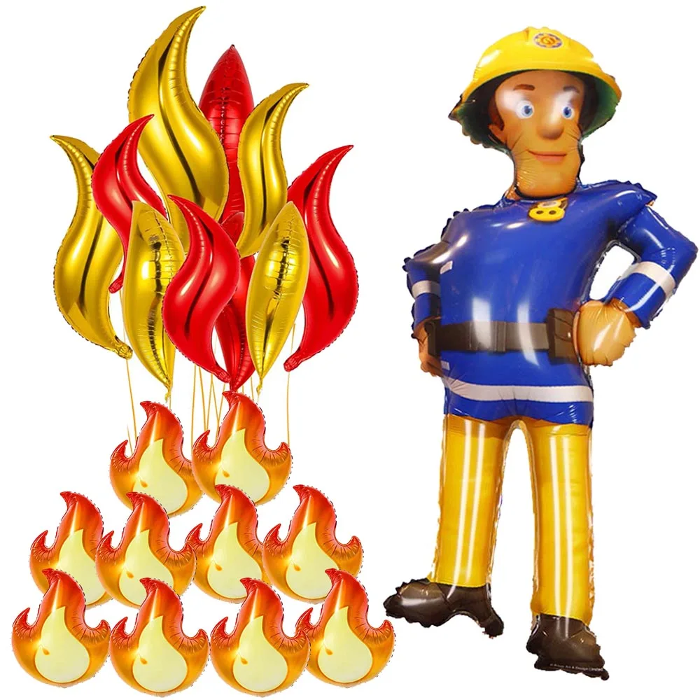 

10Pcs Fire Foil Balloons Fireman Sam Balloons Kids Boys Firefighting Theme Birthday Party Decorations Baby Shower Flame Ballons