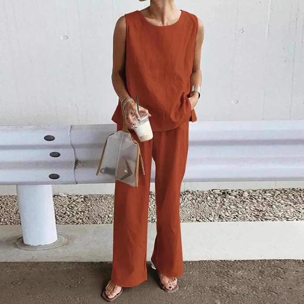 

Straight Ladies Loose Crew Neck Outfit for Vacation Blouse Trouser Straight Ladies Loose Crew Neck Outfit for Vacation