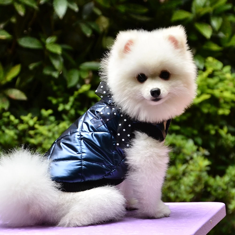 

Winter Dog Clothes Warm Diamond Glossy Bownot Dog Jacket for Small Medium French Bulldog Pug Dogs Coat Pets Clothing Outfit