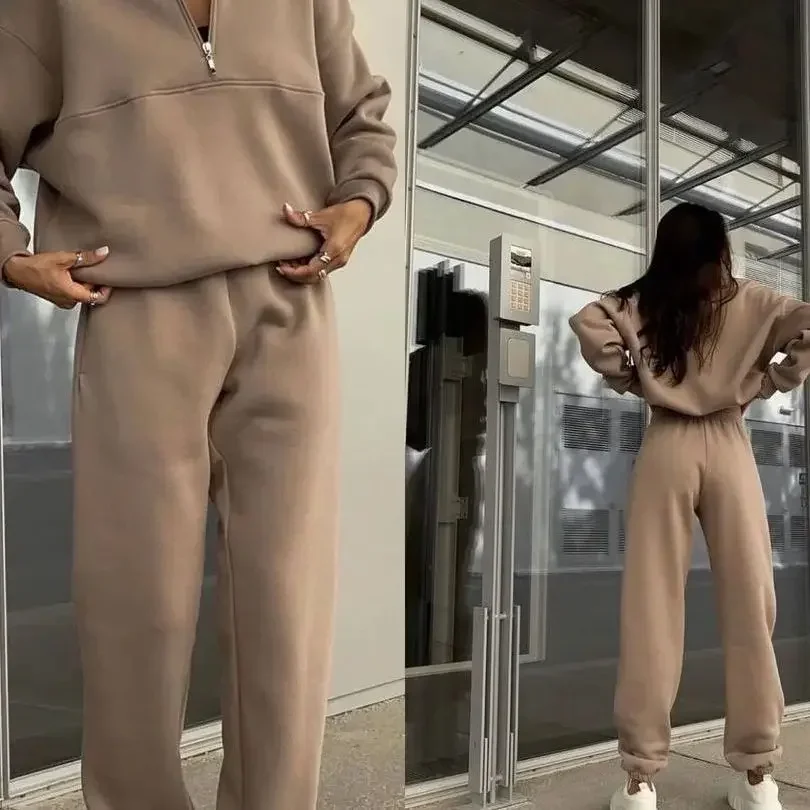 Спортивный костюм женский из двух предметов однотонный пуловер с длинным