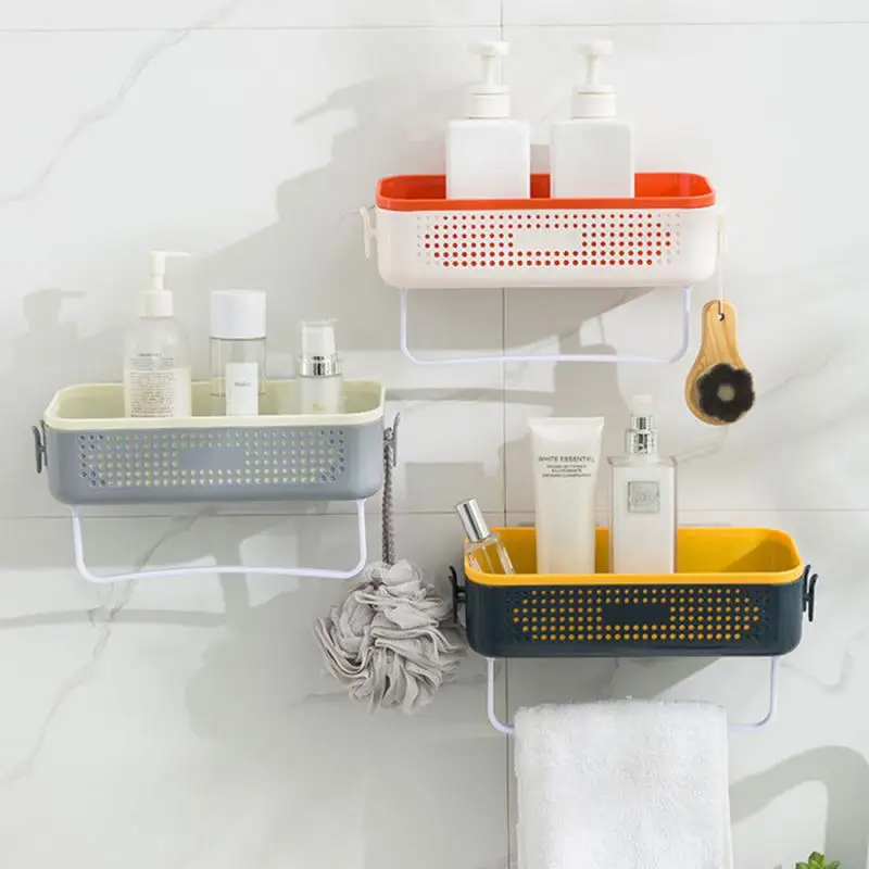 

Strong Stickiness Wash Basin Mirror Cosmetics Storage Rack Non-marking Pasting Fast Drainage Bathroom Shelves Multi-functional