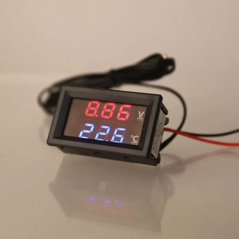 

Digital Square Panel Voltage Tester with Temperature Display Voltmeter Volt Monitor Temperature Meter for Car Auto