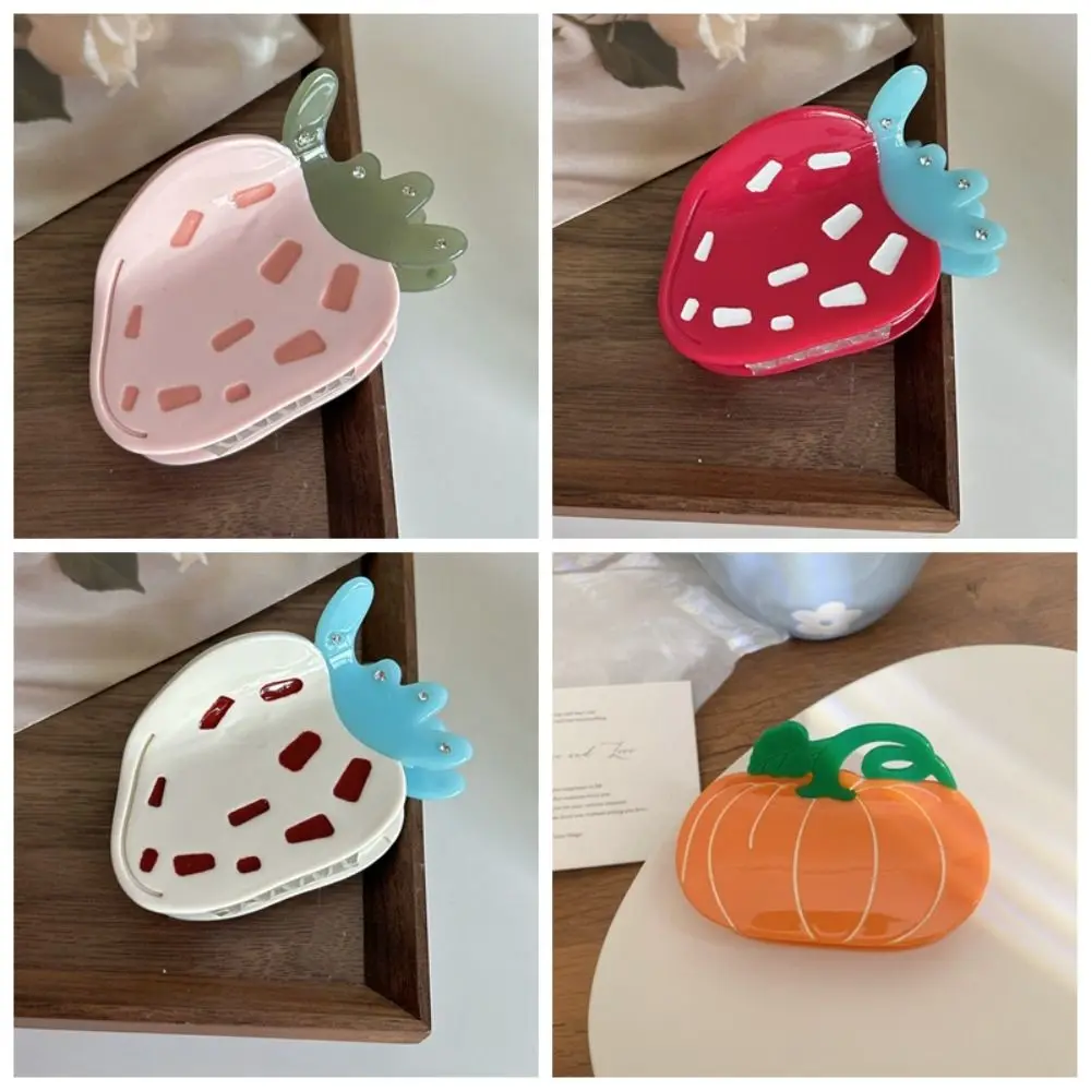 Заколка для волос со стразами и клубникой заколка в виде акулы коготь тыквы