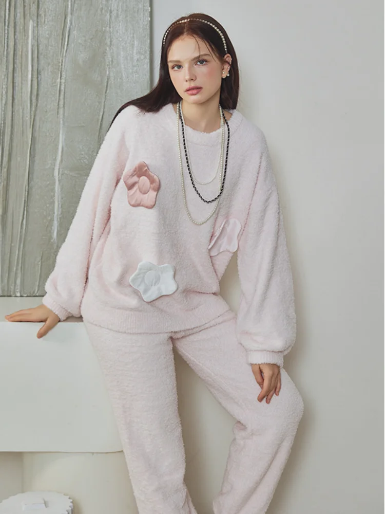 Осень-зима 2024 полубархатный костюм мягкая теплая Женская домашняя одежда брюки с