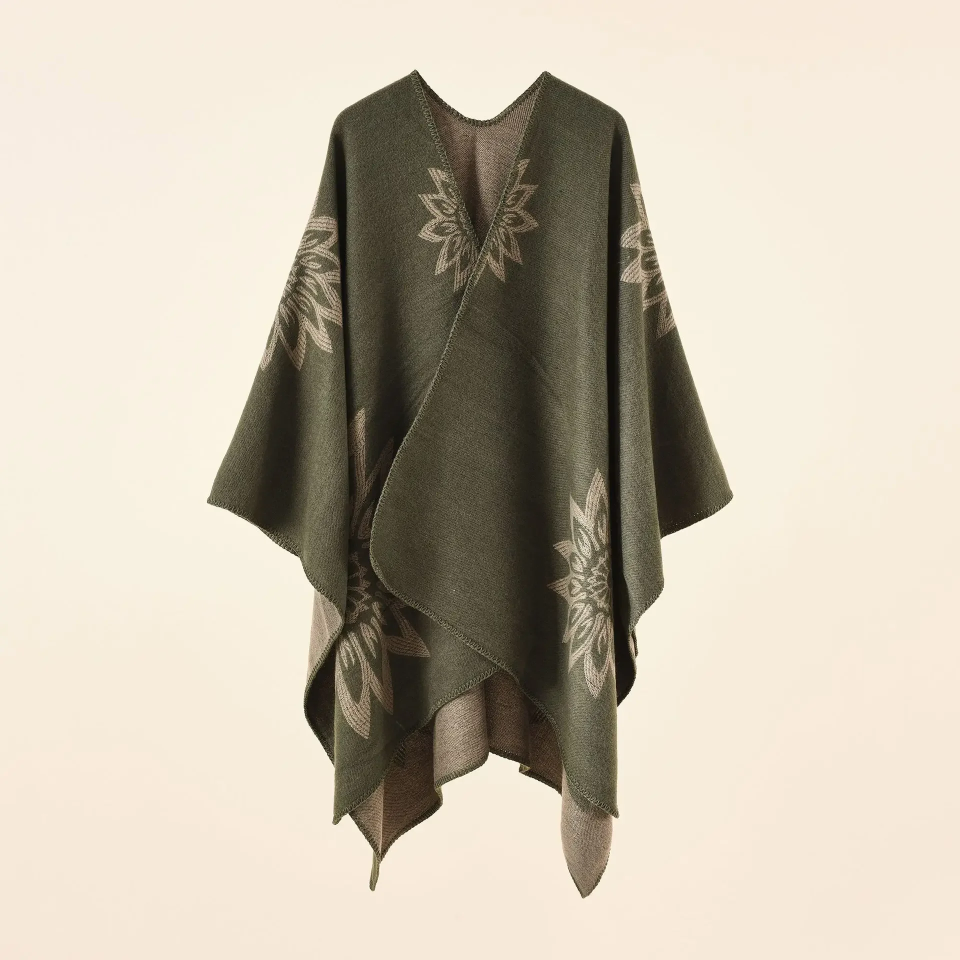 2024 Autumn Winter New printing Cardigan Imitation Cashmere Warm Casual Women Shawl Poncho Capes Lady Coat Navy