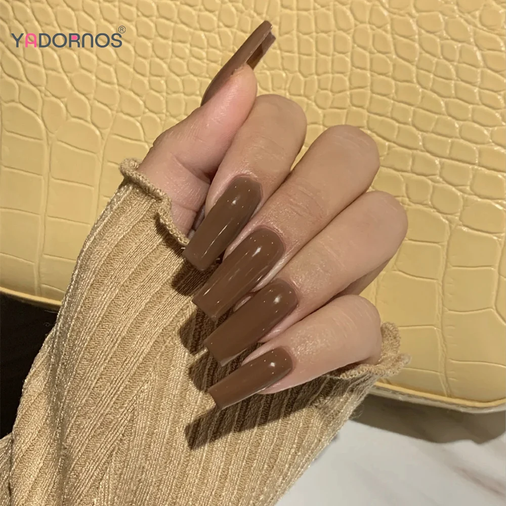 24 шт. длинные накладные ногти в виде гроба кофейный цвет квадратная головка пресс