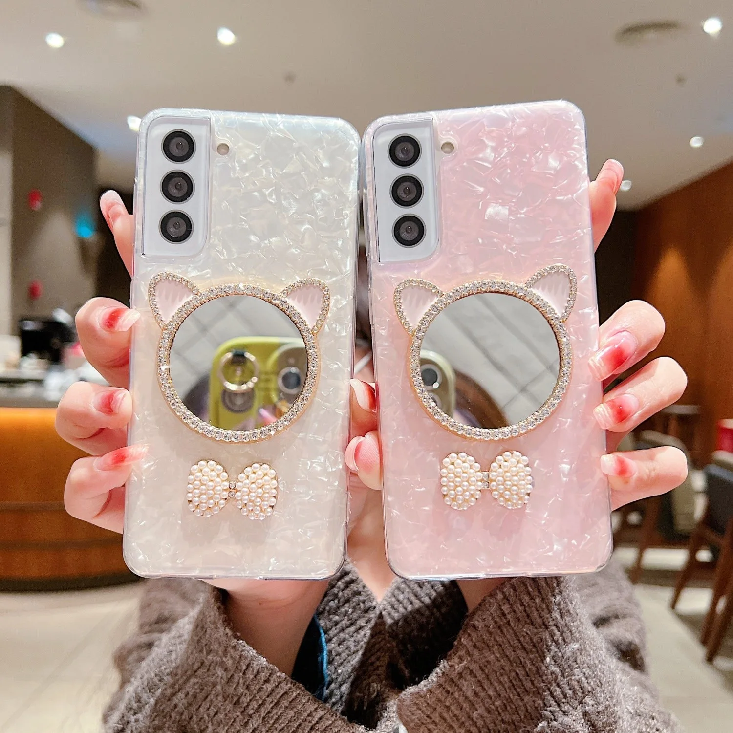 

Sanrio Hello kitty Make-up Mirror Phone Case for Samsung Galaxy S20 S22 S21 20 Ultra FE Plus A51 A52 A71 4G 5G Anti-fall Cover