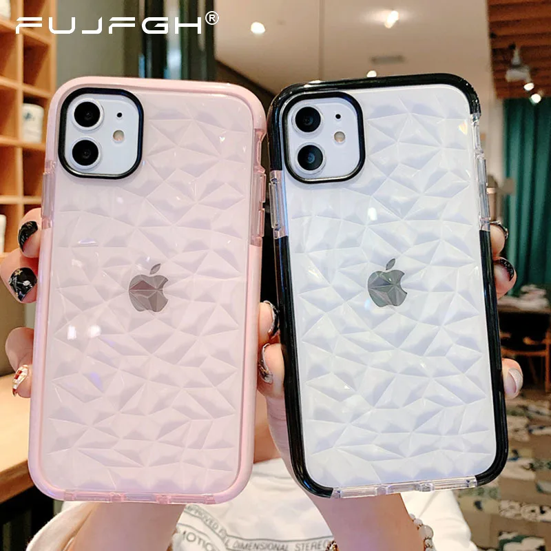 

Luxury Geometric Diamond Transparent Phone Case For iPhone 12 13 11 Pro Max Mini XR Xs X Max 7 8 Plus Soft TPU Shockproof Cover