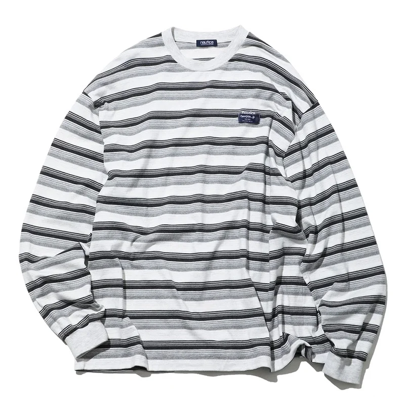 

Multi NAUTICA Border Multicolor Stripe Baggy Casual Fashion Men's And Women's Long Sleeved T-shirts 23SS