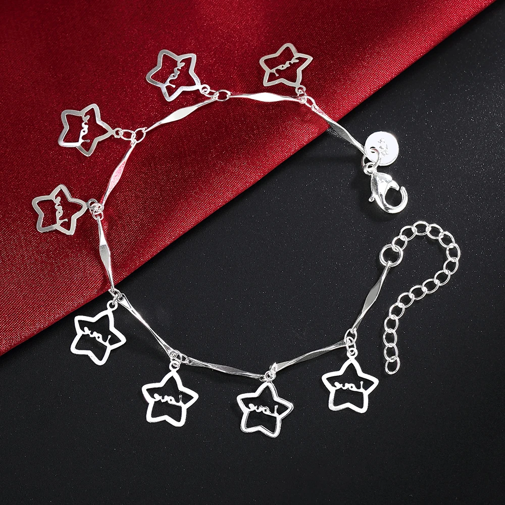 

Charm 925 Sterling Silver Bracelets for Women Simple Cute star Chain Fashion classic Wedding Party Christmas Gift fine Jewelry