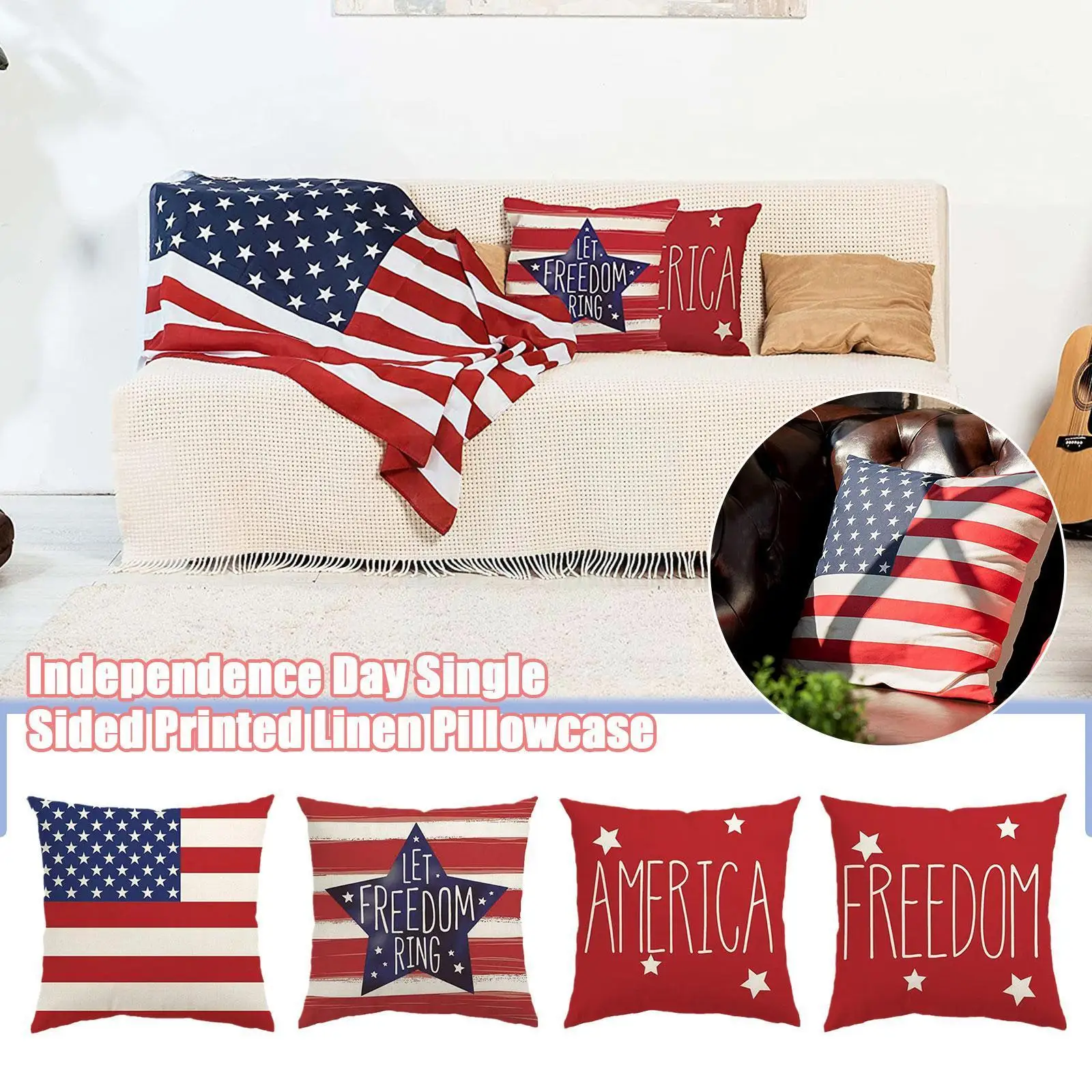 

Independence Day Series Cartoon Animated Personalized Decor 45cm Linen Cushion Square Cover Print Pillowcase U7T4