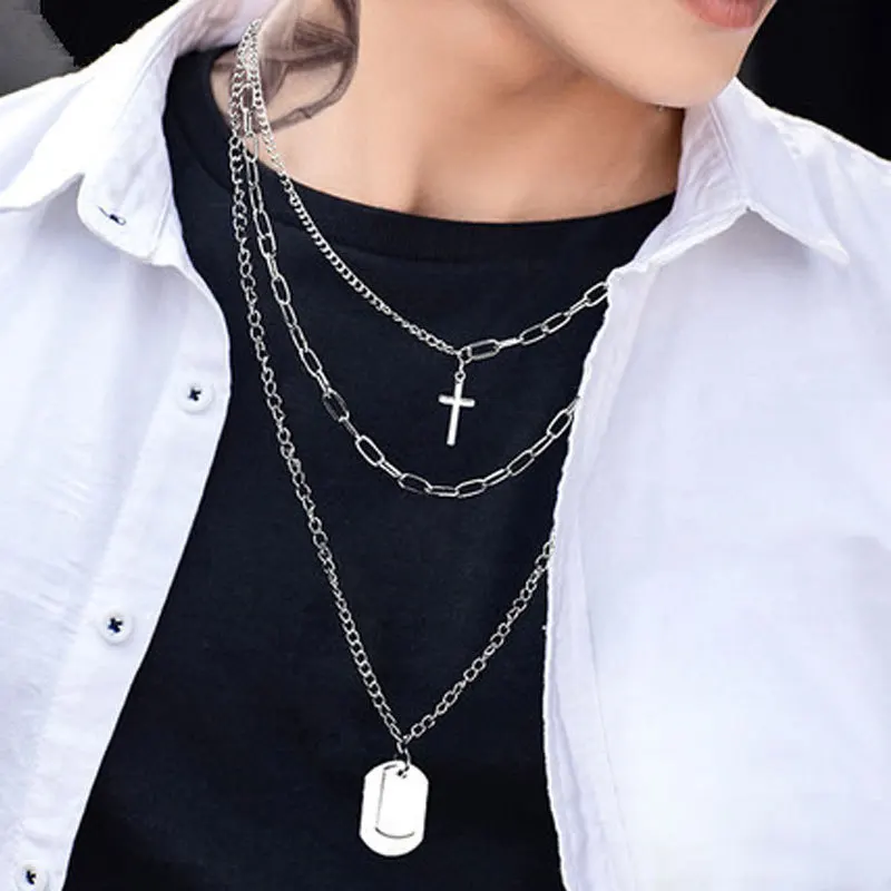 

VSnow Hiphop Metal Multilayer Cross Lock Love Heart Pendant Necklace for Women Trendy Toggle Clasp Chokers Necklace Jewelry