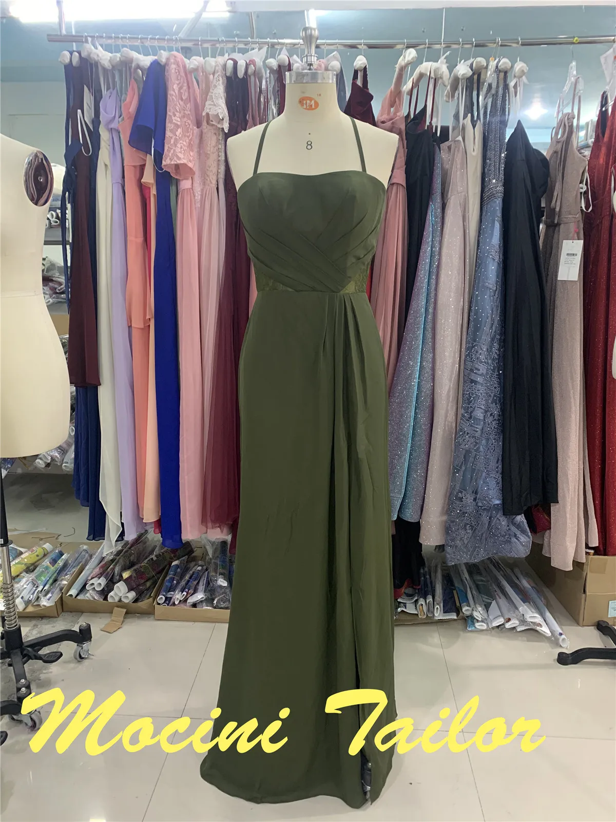 

2023 пыльно-Зеленое Шифоновое кружевное длинное платье без рукавов с U-образным вырезом со складками спагетти Luckgirls модное платье подружки невесты Mocini Uniform