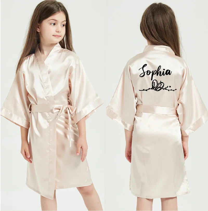 Customized Logo Wedding Date Name Bathrobe Satin Robe For Boy Girls Intimate Lingerie Sleepwear Silk Bridal Wedding Gift Casual