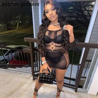 2022 summer sexy dresses women party night club dress mesh patchwork hollow out see through bodycon mini evening clubwear dress