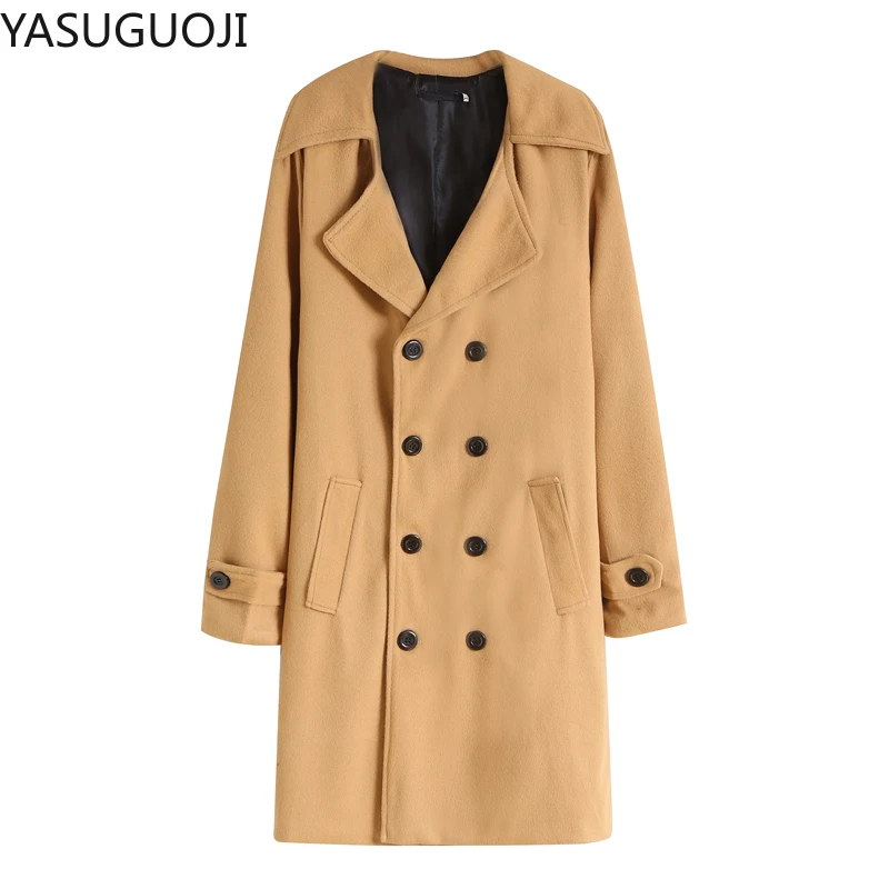 Модное пальто YASUGUOJI мужское шерстяное зимнее теплое однотонное длинное