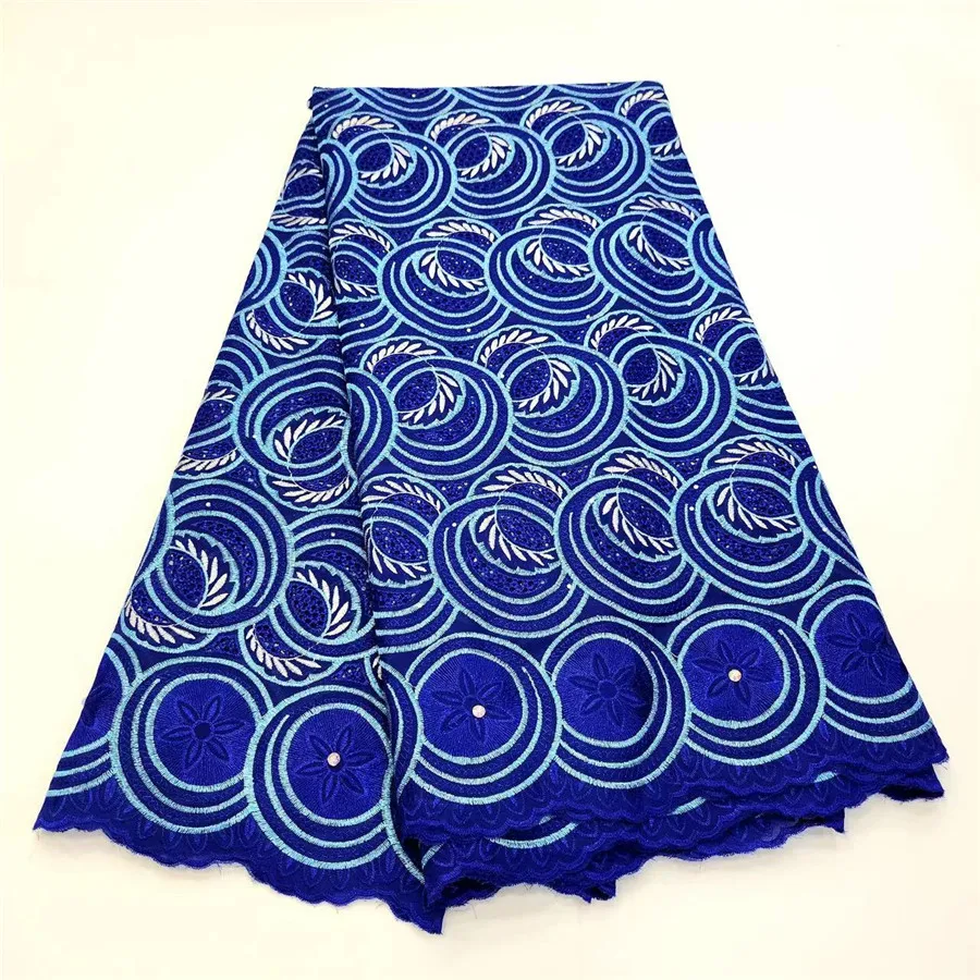 

5Yard Blue African Cotton Dry Fabric Swiss Voile Lace Dress Material High Quality Nigerian Brode Coton Africain Tissu AC14