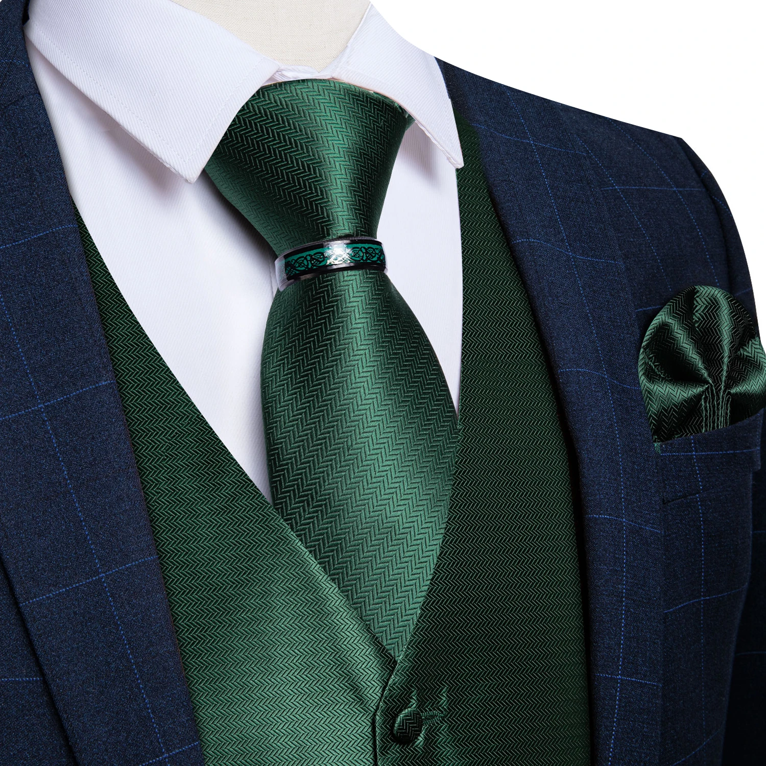 

Green Solid Suit Vest For Men Wedding Tuxedo Silk Waistcoat Neck Tie Pocket Square Cufflinks Set Men's Clothing Blazer Vest