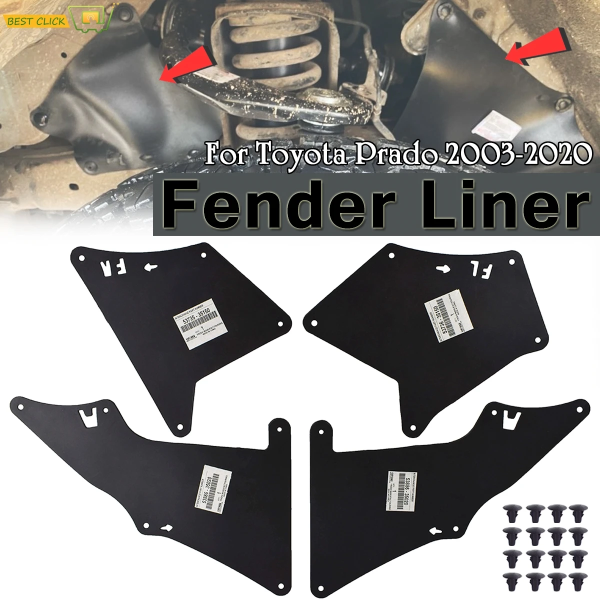 

Брызговики, вкладыши на крылья, брызговик для Toyota Land Cruiser Prado J120 J150 2003-2020 LC3 LC4 LC5, уплотнение фартука с зажимами