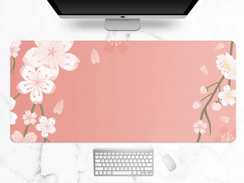 

Pink Cherry Blossom desk mat, Kawaii Japanese Anime Aesthetics mouse pad, Cute pastel Sakura XXL Gaming mousepad (6 sizes)