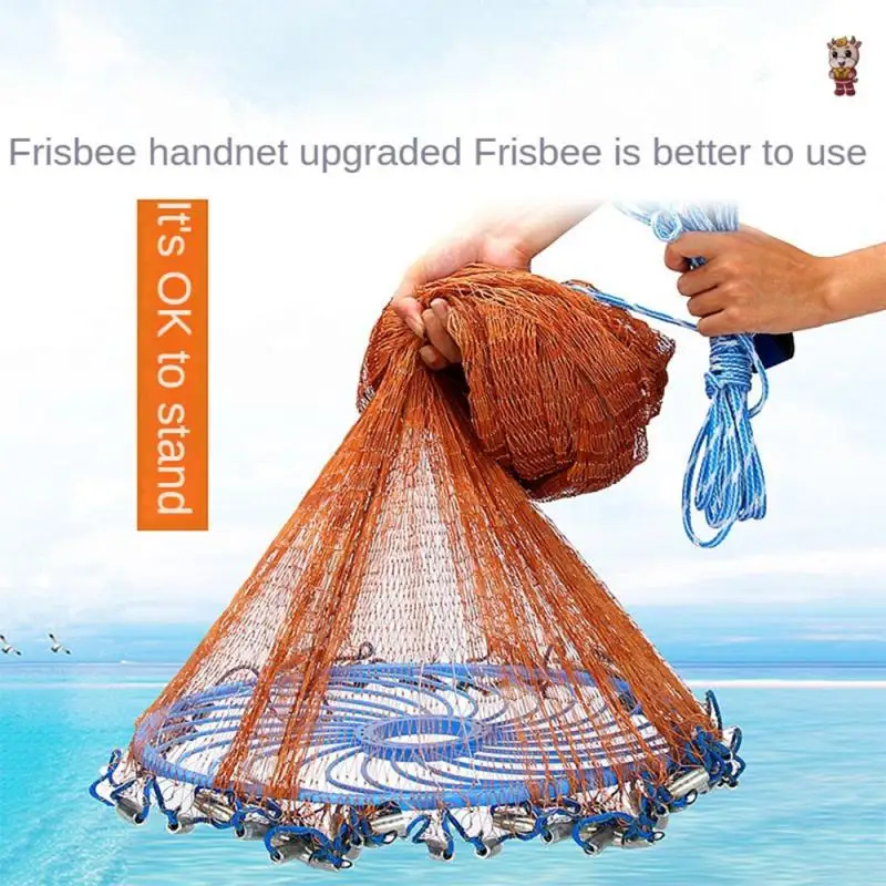 

Сеть рыболовная уличная с подвеской из стали, плетеная нейлоновая леска, ручной заброс, с большим пластиковым синим кольцом