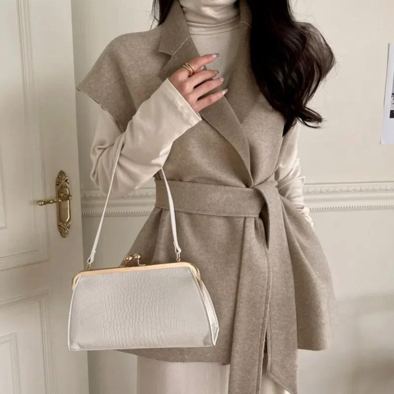 Уличная одежда шикарные шерстяные куртки для женщин с поясом зимние утепленные