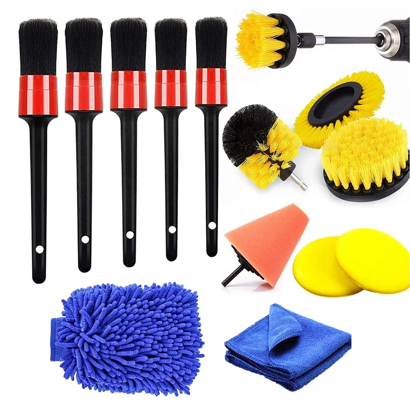 

15PCS Auto Car Boars Hair Detailing Brushes Drill Brush Attachment Kit Car Detailing Cleaning Brush Set Air Vent