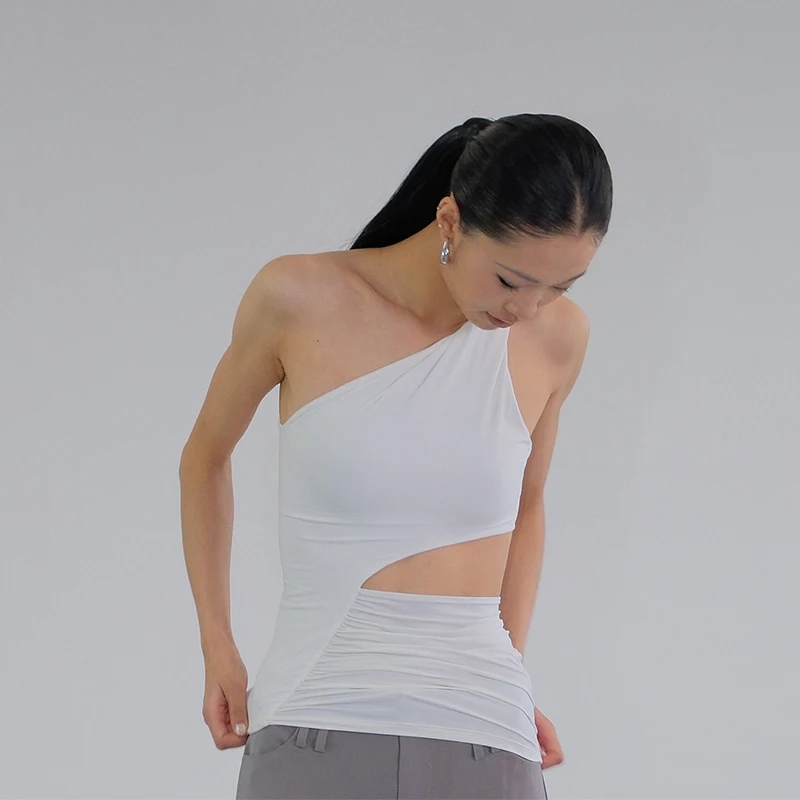 2024 белые топы для латинских танцев Design Sense одежда бальных с одним плечом женские