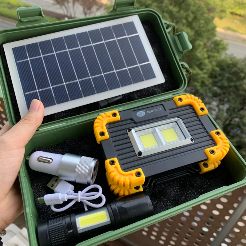 

Комплект уличных портативных точечных светильников с солнечной панелью, сверхъяркий светодиодный фонарь COB для путешествий, кемпинга, пеше...