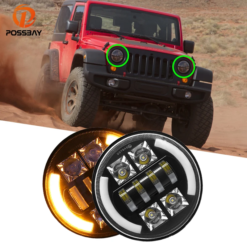 

Car 7 Inch LED Headlights White DRL Amber Turn Signal Round Light for Jeep Wrangler JK LJ TJ Unlimited CJ-8 CJ-7/Hummer H1 H2