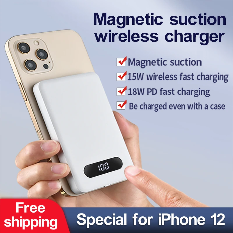 

Магнитный внешний аккумулятор Magsafing PD18W, 5000 мАч, быстрая зарядка, внешний аккумулятор для Iphone, портативный внешний аккумулятор с цифровым ди...