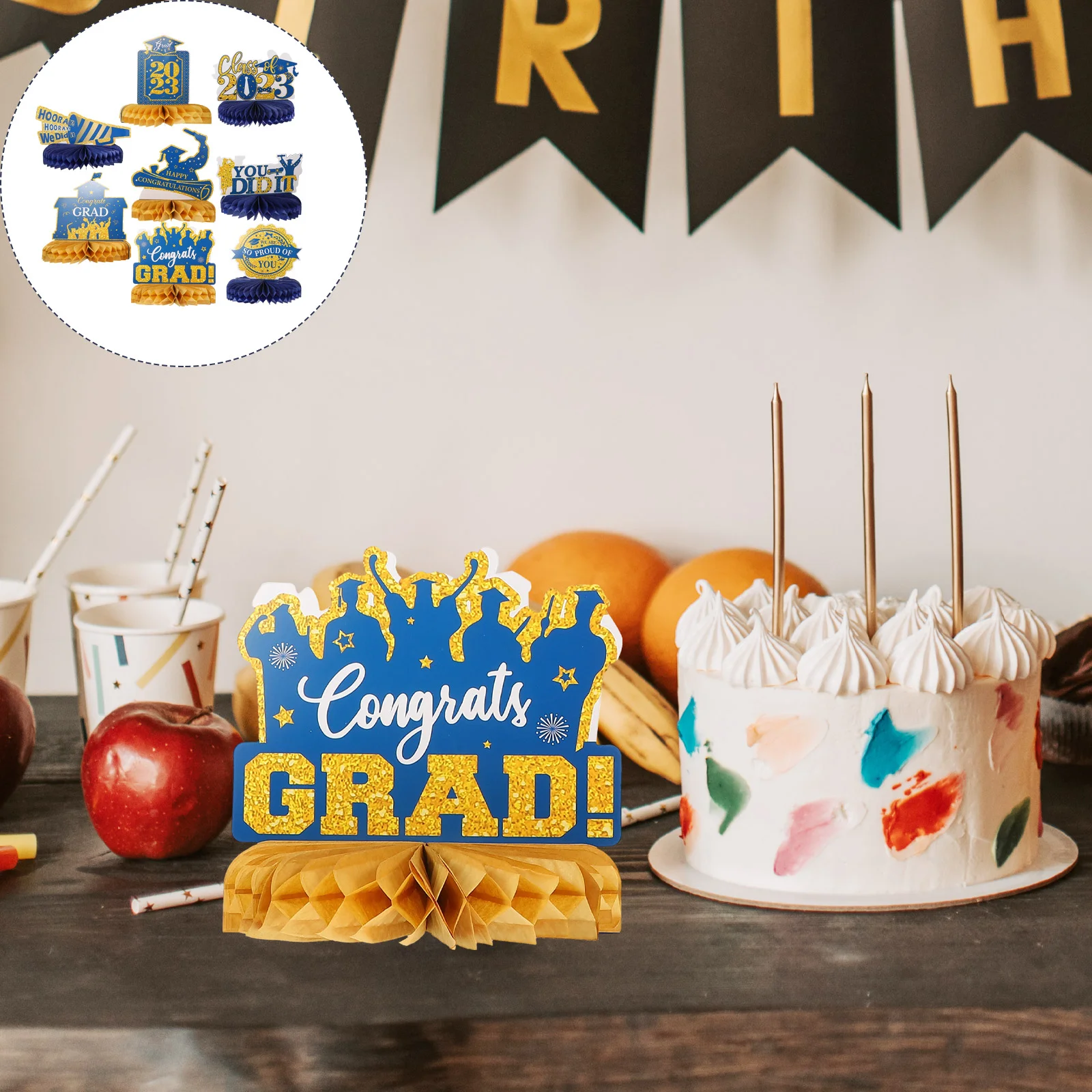 

8 Pcs Graduation Table Decorations Honeycomb Balls Decors Party Ornament Dining Room Favors Centerpiece Paper