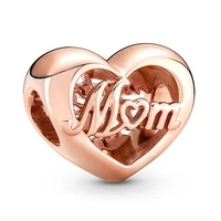 authentic 925 sterling silver sparkling thank you mum rose gold heart charm bead fit pandora bracelet necklace jewelry