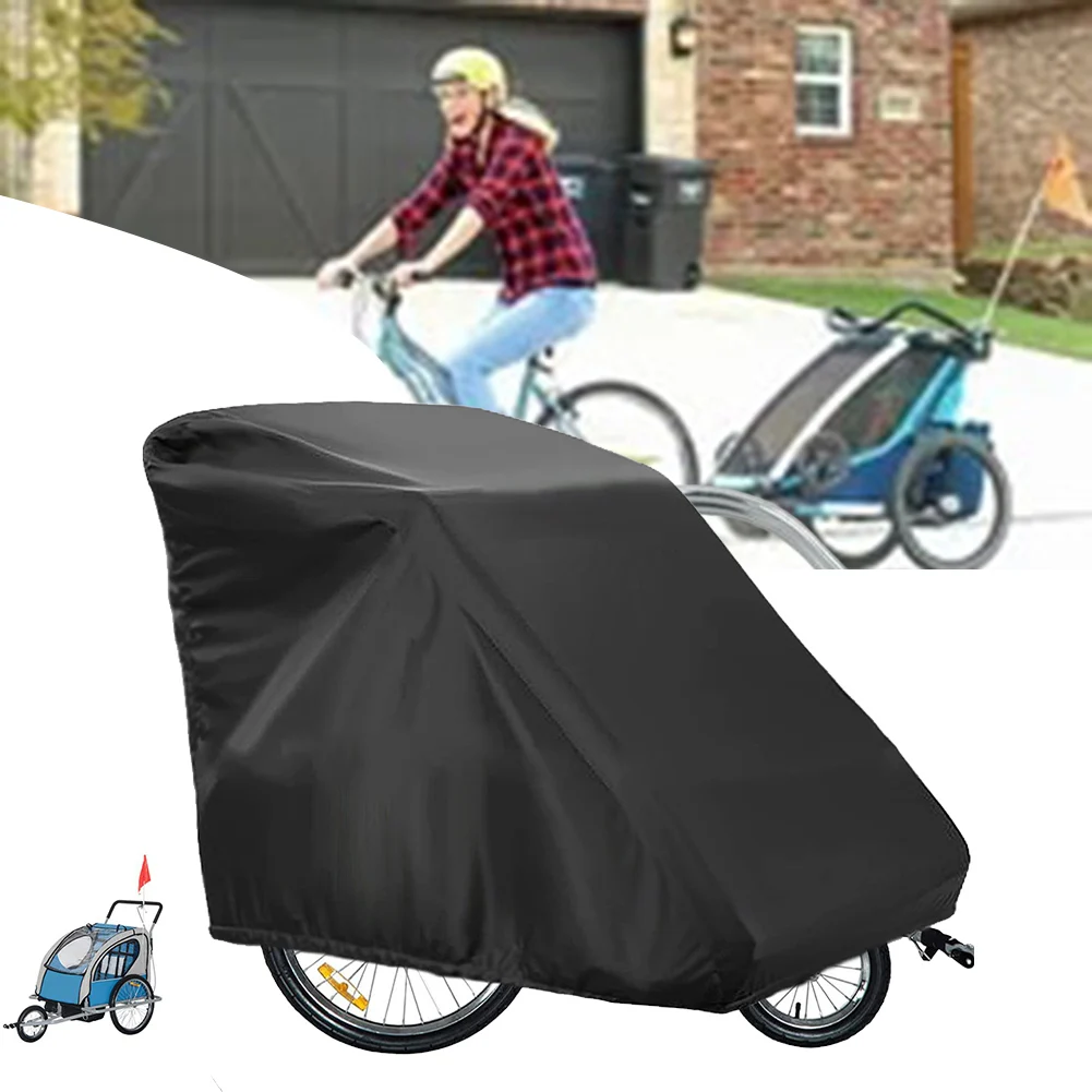 1pc Bike Trailer Cover 84x140x99cm Full Circle Drawstring Bottom With Wire Lock Storage Cover For Chariot Child Single Double Bi