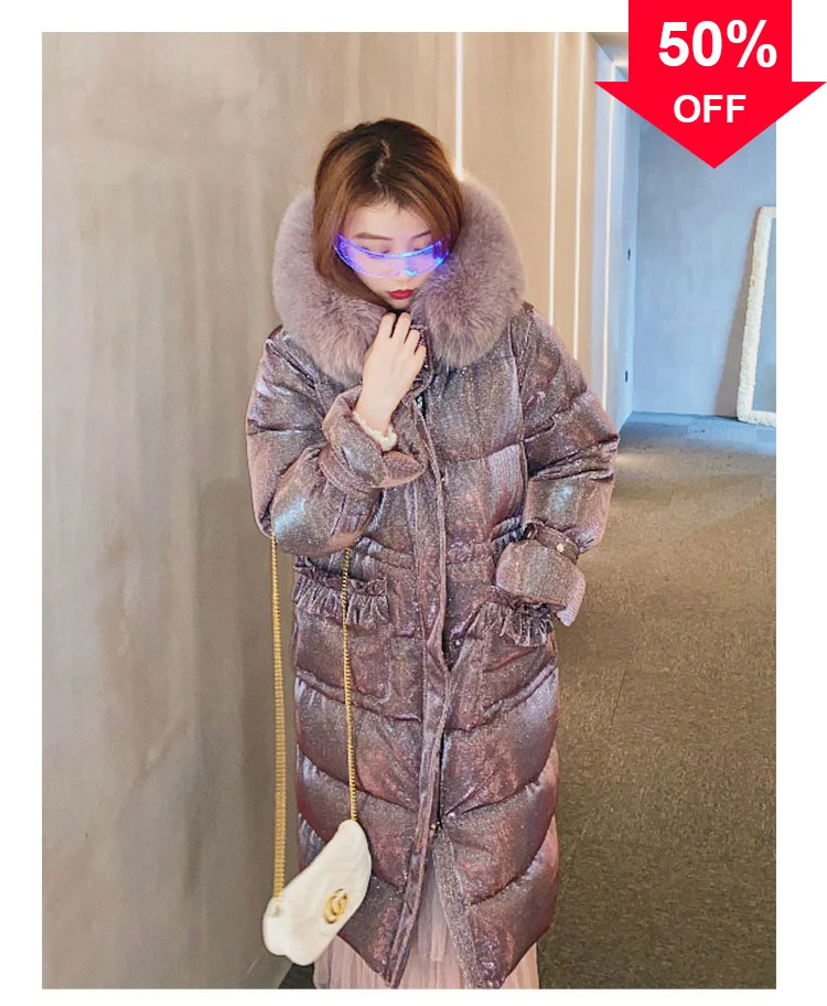 

Aoottii Fashionable Winter Down Jacket Women 2022 Korean Long Warm Woman Parkas Star Shining Coat Female Clothes Fox Fur Collar