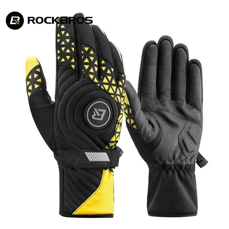 

Rockbros official Winter Glove Windproof Cycling Gloves Touch Screen Keep Warm Thickened Pad Shockproof Motor Gloves