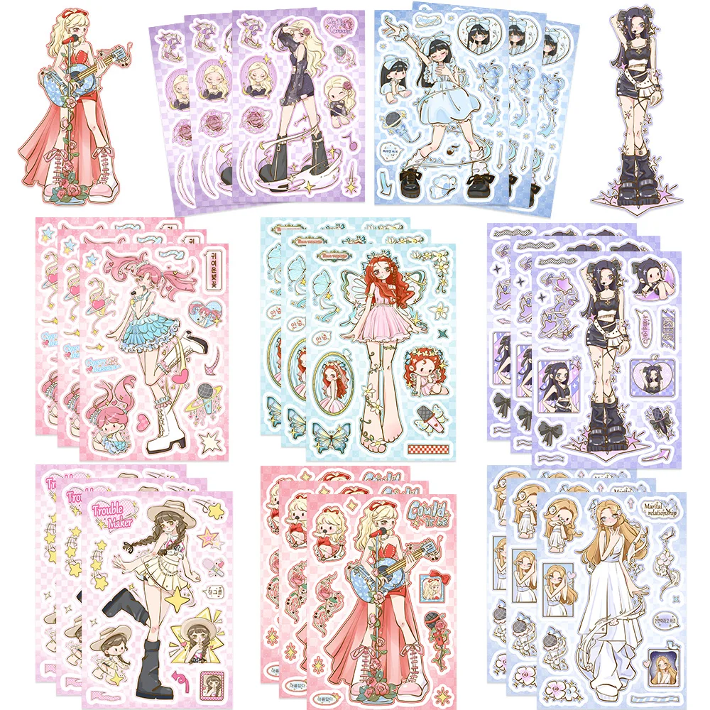 8/16 листов наклейки Девушка из мультфильма