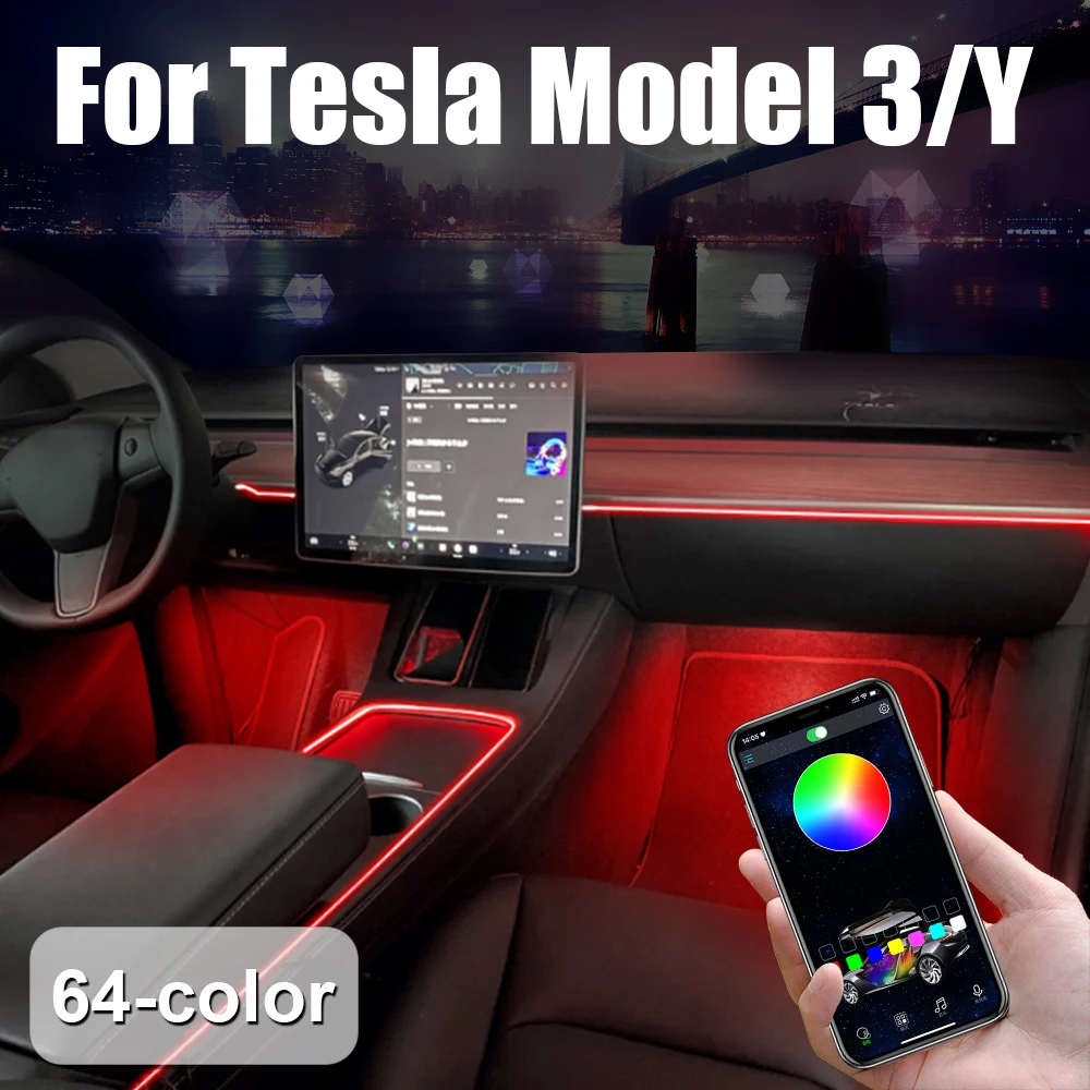 

Лампа атмосферная для Tesla Model 3/Y 2018-2022, 64 цвета