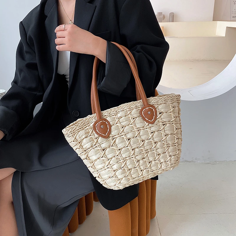 

Straw Bag Women's Handbags Tote Weave Shoulder Bags for Women Hollow Out Beach Travel Shopper Totes Female Handle Bag Clutch New