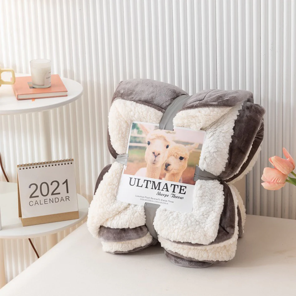 

Однотонное Двухслойное одеяло из овечьей шерсти, бархатное одеяло для дивана, утолщенное и мягкое теплое, одеяло для кровати из кораллового...