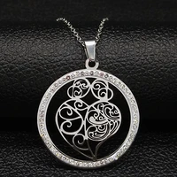 fashion flower of life heart crystal stainless steel necklace for women silver color necklaces jewerly colar feminino n189s07