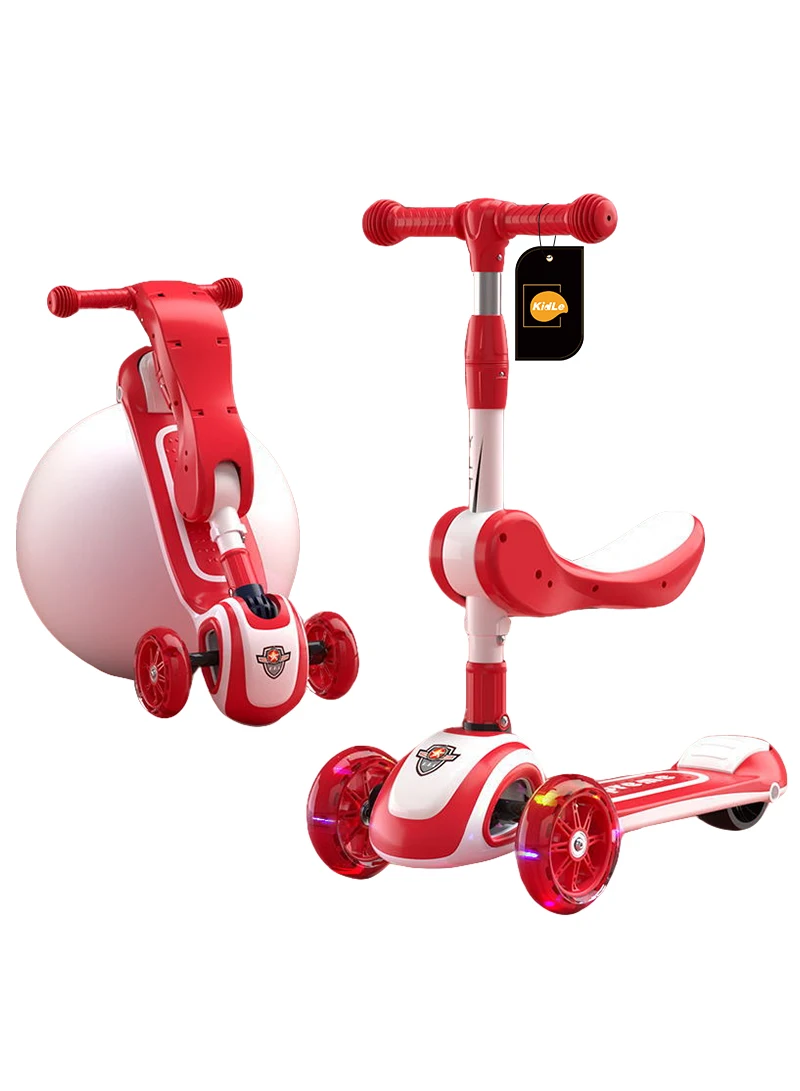 

Three-in-one Children's Scooter Can Sit And Ride Led Light Flashing Wheel, Adjustable Height Foldable Scooter Removable Seat